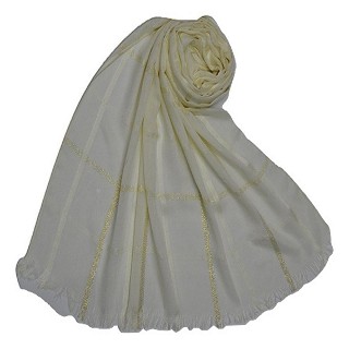 Golden stripes square box hijab - Whitish cream